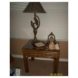 Rattan and glass end table