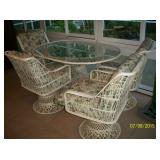 Vintage glass top patio table with 4 swivel chairs