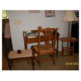 Ladies desk and chair, vanity bench seat Magazine endtable with lamp
