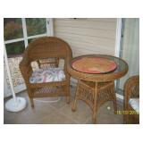 3rd Wicker chair and cafe style wicker table with glass top