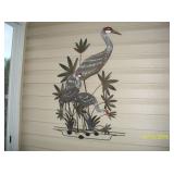 Wood and metal Crane wall sculpture