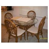 Rattan and glass table with 4 chairs