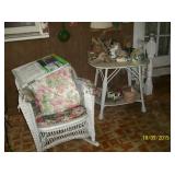 Wicker rocker , wicker side table