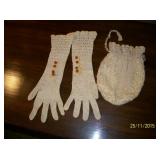 Vintage crocheted gloves and purse