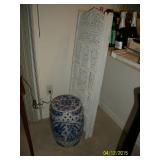  Wood orientall screen , blue and white oriental garden seat 