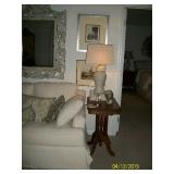 antique side table, lamp art work
