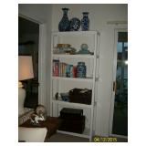 2nd plastic shelf, books, pottery