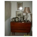 Drop leaf table, lamp , art work