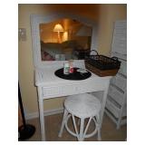 White Wicker Vanity with mirror and stool