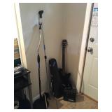 guitar, violin, microphone stand 