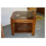Wooden End Table With Glass Top