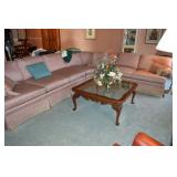 Sectional sofa, glass top coffee table