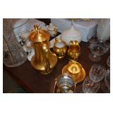 Gold colored tea set, various containers