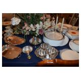 China set, dip server, floral arrangement