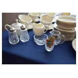 Waterford salt & pepper shakers, cream & sugar set