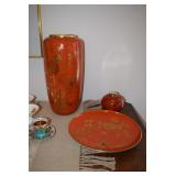 Orange Floral Dish and Vase Set