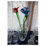 glass vase with glass flowers