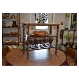 Side table, wine glasses, vase candleholder