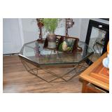 Octagonal glass top coffee table