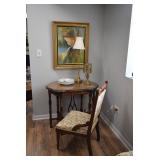 Side table, chair, lamps, artwork