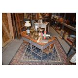 Student desks and chairs, vintage hurricane lamps