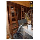Wood ladders, plant hanger, misc items
