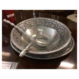 Silver dish, plate with spoons