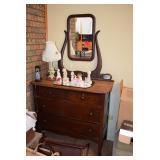 Vintage dresser, figurines, lamp