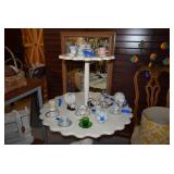2 Tier Side Table w Tea Cups and Saucers