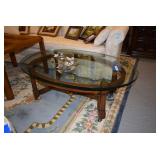 Oval Glass and Wood Coffee Table