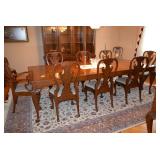 Baker Furniture Large Dining Room Table W/Leaves, 10 Chairs, & Table Pad