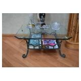 Glass Coffee Table with Lamps & Serving Pieces