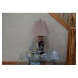 Lamp, Glass Vase, & Bowls
