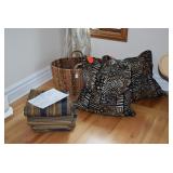 Pillows, Basket W/Handles, & Linens