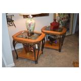 2 Side Table Wood & Metal & Glass