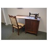 Antique Sewing Machine & Chair