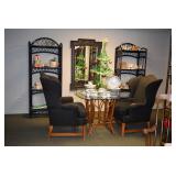 2 Chairs & Glass Table & Shelving Units