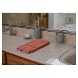 Towel, Soap Dish, Cup, & Soap Dispenser