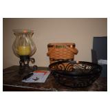 Candle Holder, Wire Basket, & Longaberger Basket