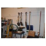 Ladder, shovels, rakes, garage items