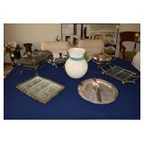 Silver Serving Platter, Knife, & Serving Pieces