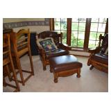 Leather & Wooden Chair with Ottoman