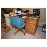 Wooden Desk, Chair, & Office Supplies