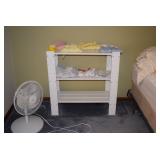 Shelving Unit, Baby Clothes, & Fan