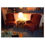 Upholstered Chairs, Side Table, & Lamp