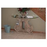 Stone base glass top console table