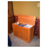 wooden trash receptacle