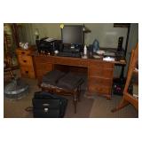 Desk, bench, computer, printer, & home decor