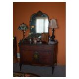 Vintage dresser, lamps, & home decor