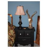 Side table, lamp, & eagle figurine